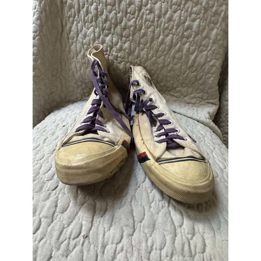Vintage Pro-Keds High Top Basketball Shoes Off White Distressed 13” Outsole RARE